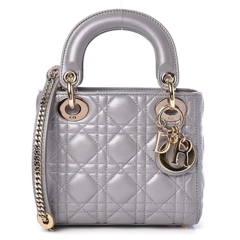 CHRISTIAN DIOR Metallic Lambskin Cannage Mini Lady Dior 